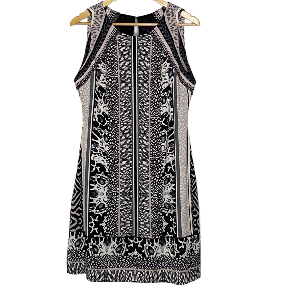 Hale Bob Black and White Sleeveless Printed Shift Dress